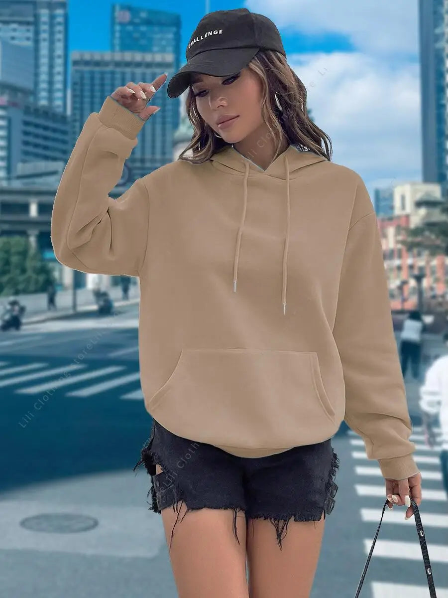 Women Hoodies Basic Essential Blank Solid Color Pullovers Female Tops High quality All-Match Street Clothes Womens Sweatshirts