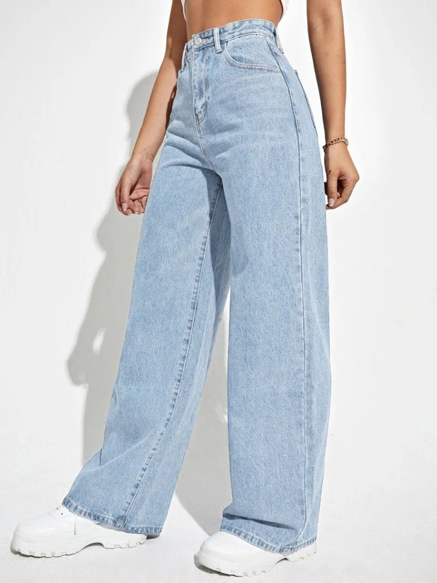 Calça Jeans Feminina Wide Leg Cintura Alta