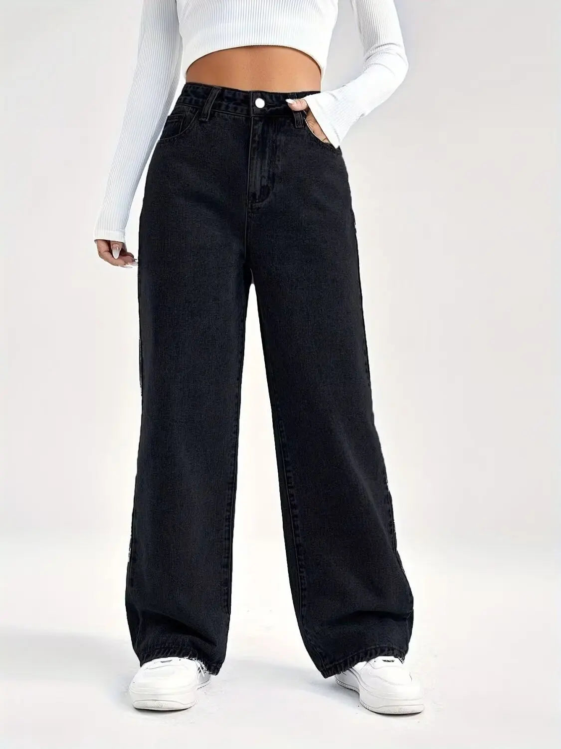 Calça Jeans Feminina Wide Leg Cintura Alta