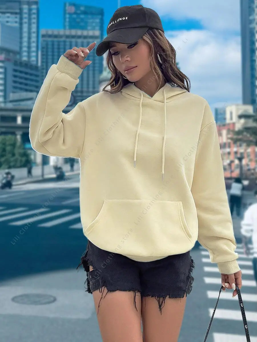 Women Hoodies Basic Essential Blank Solid Color Pullovers Female Tops High quality All-Match Street Clothes Womens Sweatshirts
