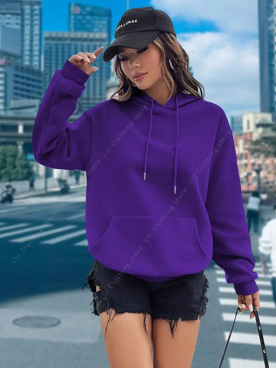 Women Hoodies Basic Essential Blank Solid Color Pullovers Female Tops High quality All-Match Street Clothes Womens Sweatshirts