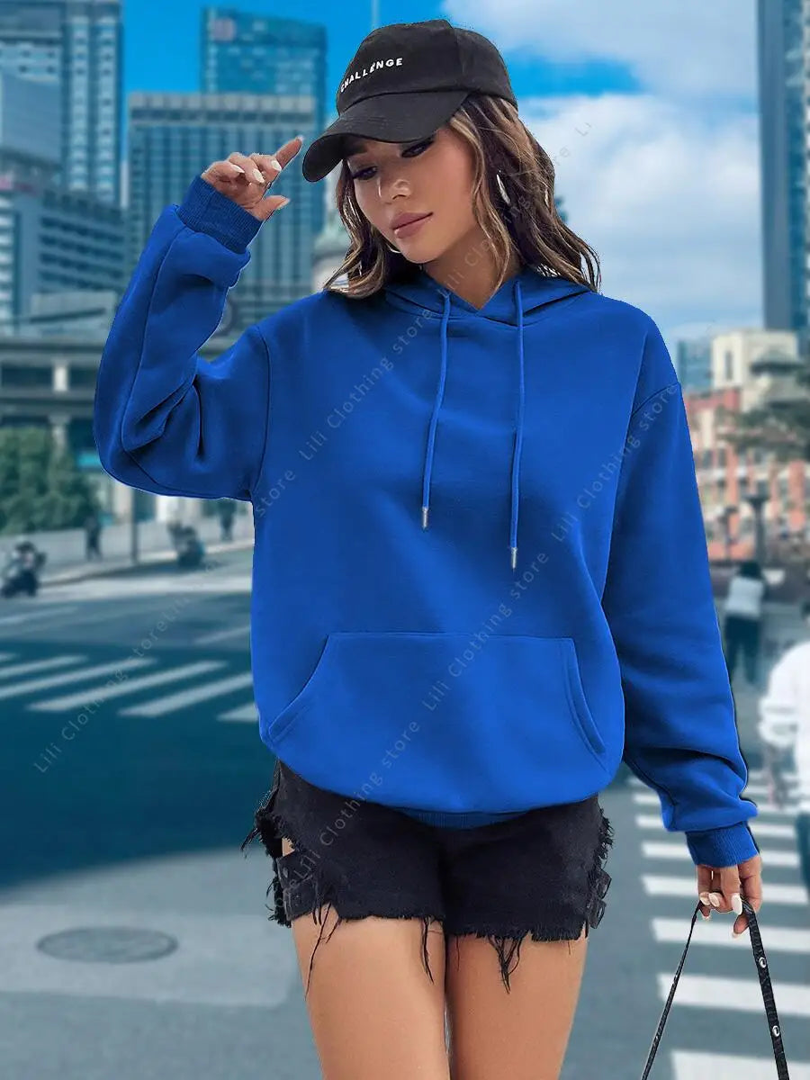 Women Hoodies Basic Essential Blank Solid Color Pullovers Female Tops High quality All-Match Street Clothes Womens Sweatshirts