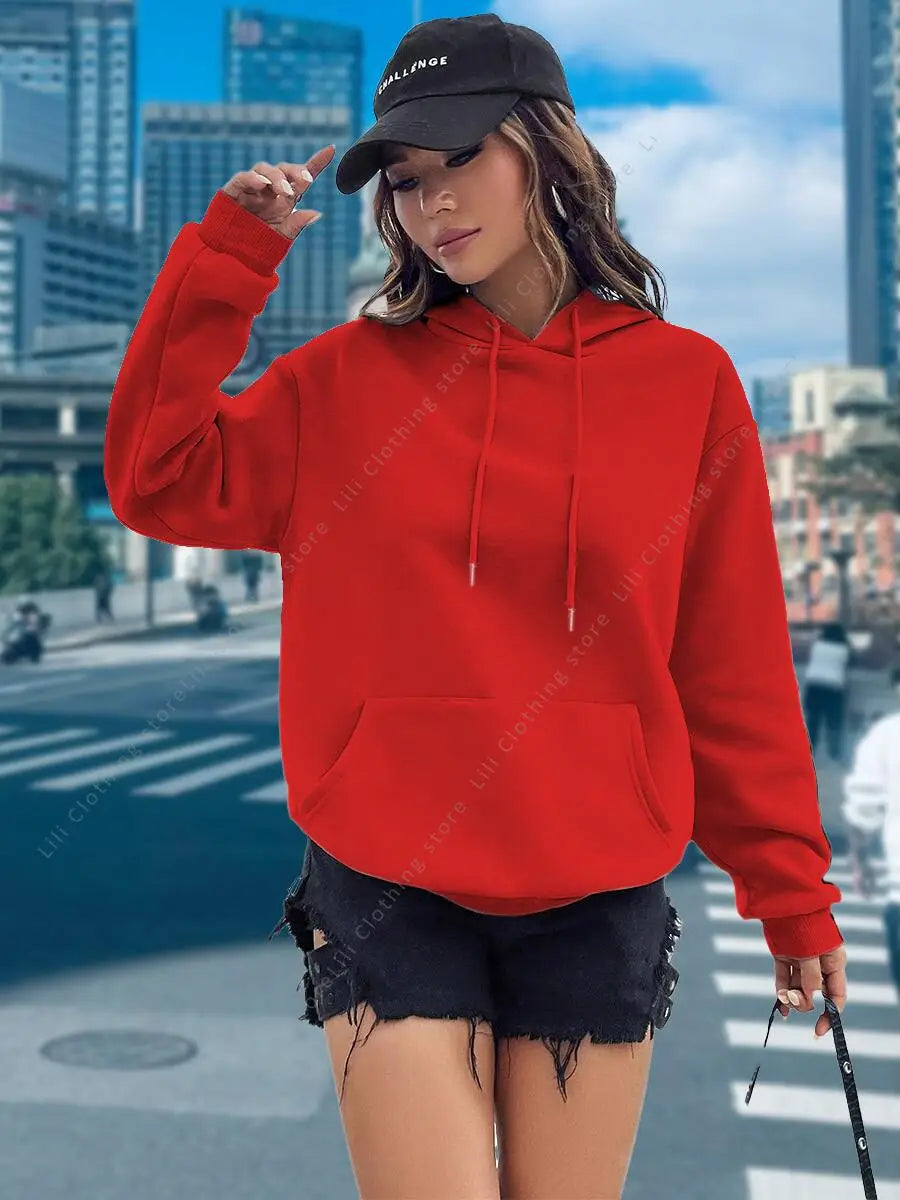 Women Hoodies Basic Essential Blank Solid Color Pullovers Female Tops High quality All-Match Street Clothes Womens Sweatshirts