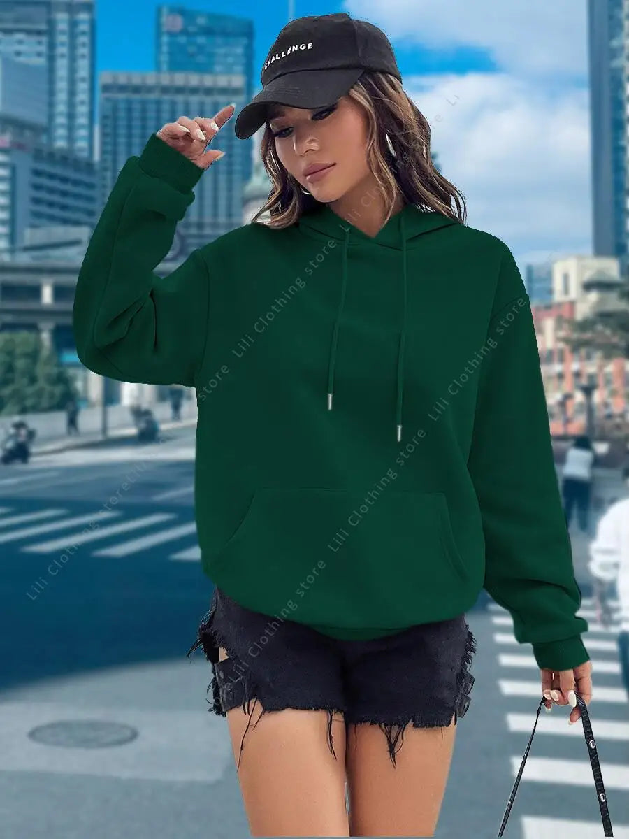 Women Hoodies Basic Essential Blank Solid Color Pullovers Female Tops High quality All-Match Street Clothes Womens Sweatshirts