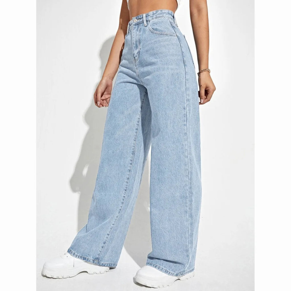 Calça Jeans Feminina Wide Leg Cintura Alta
