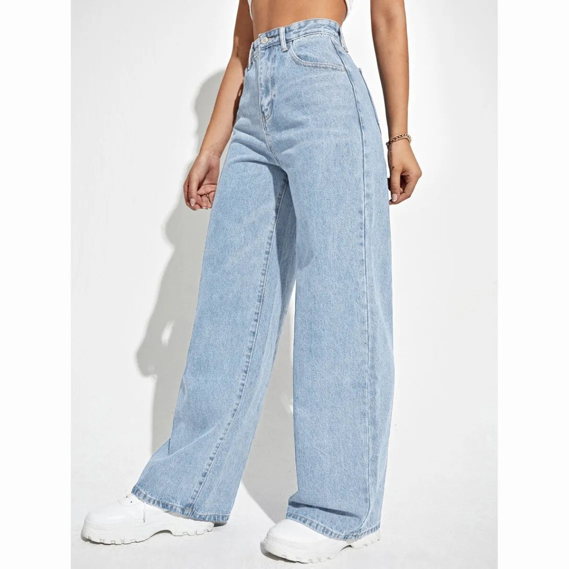 Calça Jeans Feminina Wide Leg Cintura Alta