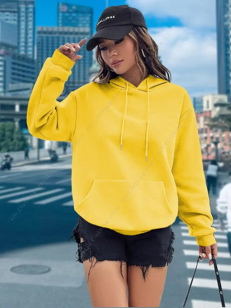 Women Hoodies Basic Essential Blank Solid Color Pullovers Female Tops High quality All-Match Street Clothes Womens Sweatshirts