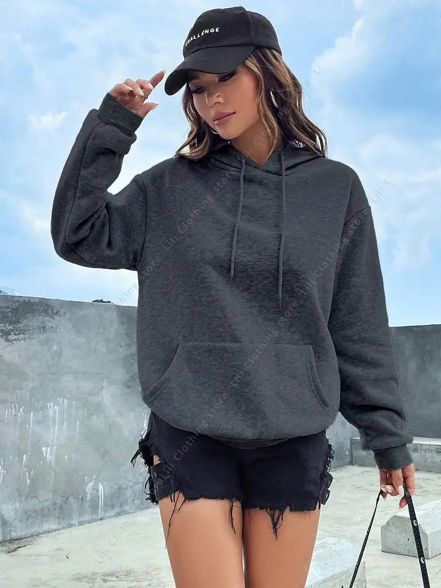 Women Hoodies Basic Essential Blank Solid Color Pullovers Female Tops High quality All-Match Street Clothes Womens Sweatshirts