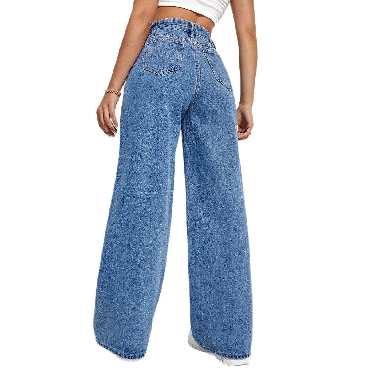 Calça Jeans Feminina Wide Leg Cintura Alta