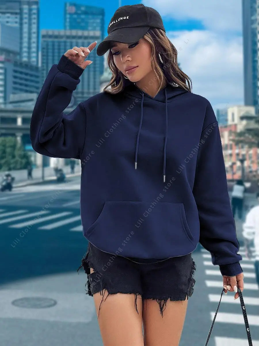 Women Hoodies Basic Essential Blank Solid Color Pullovers Female Tops High quality All-Match Street Clothes Womens Sweatshirts