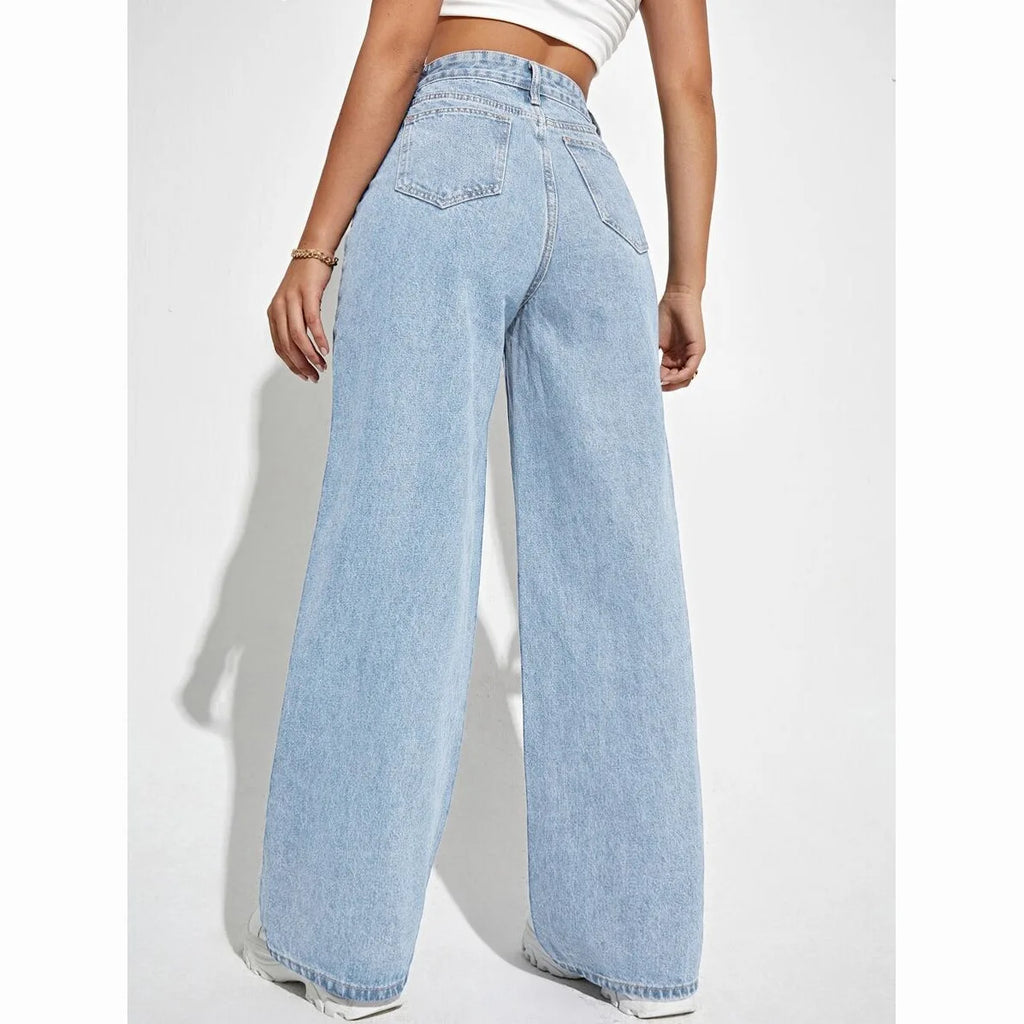 Calça Jeans Feminina Wide Leg Cintura Alta