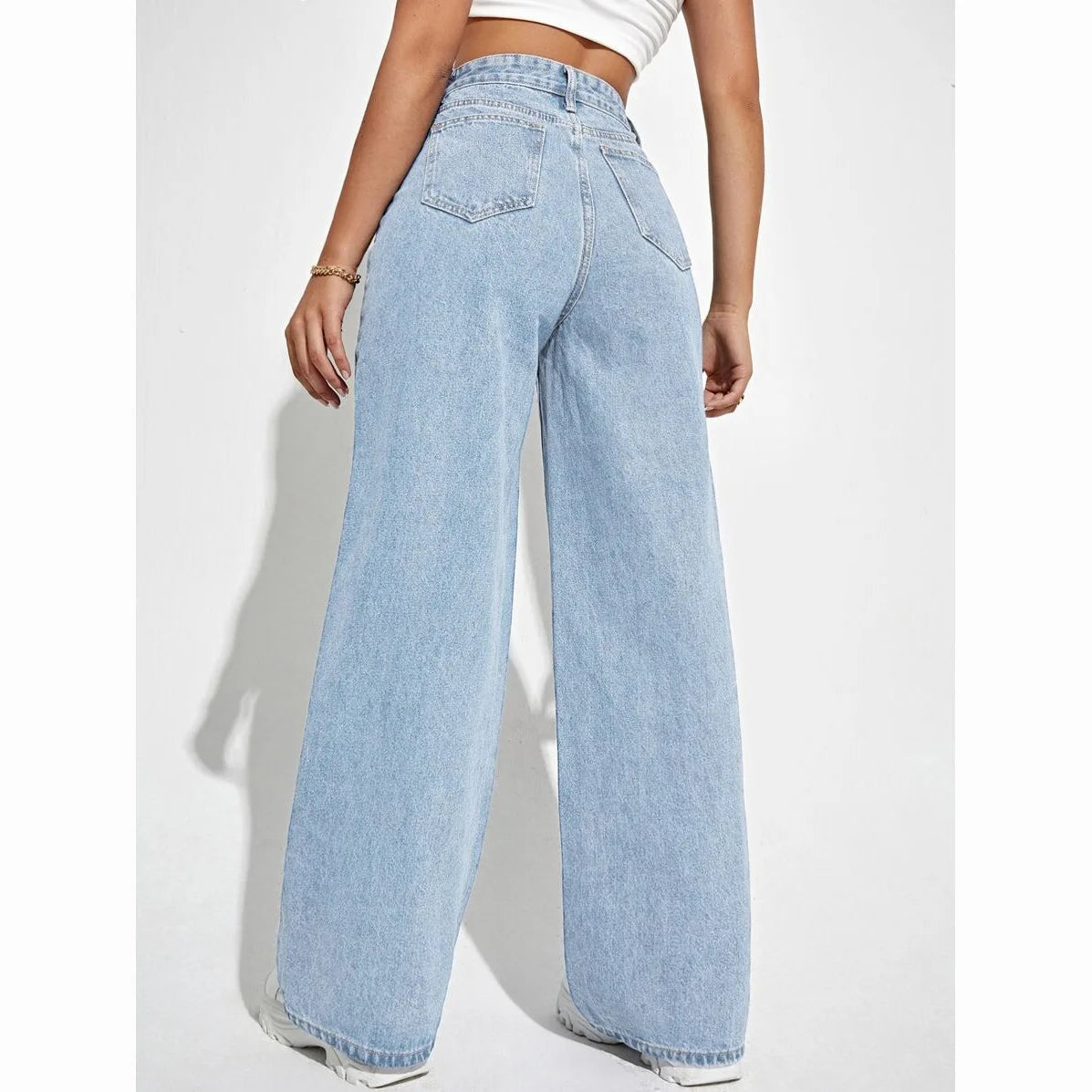 Calça Jeans Feminina Wide Leg Cintura Alta
