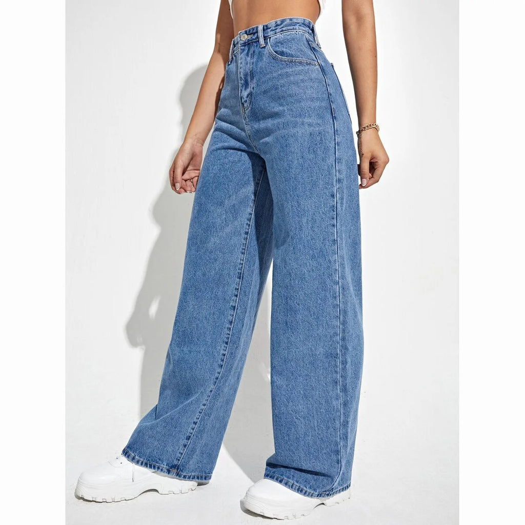 Calça Jeans Feminina Wide Leg Cintura Alta