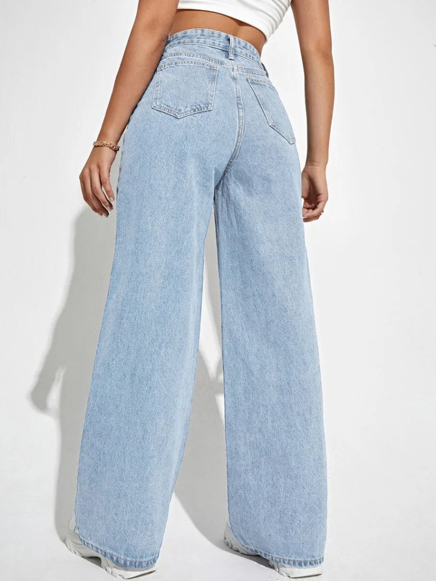 Calça Jeans Feminina Wide Leg Cintura Alta