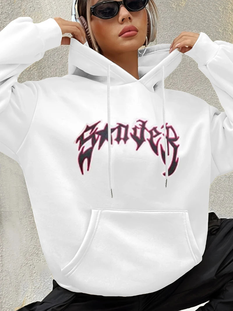 Y2k Spider Prints Hoodies Women Winter Harajuku Casual Loose Sweatshirt Fleece Warm Pocket Streetwear Hip Hop Womans Clothes